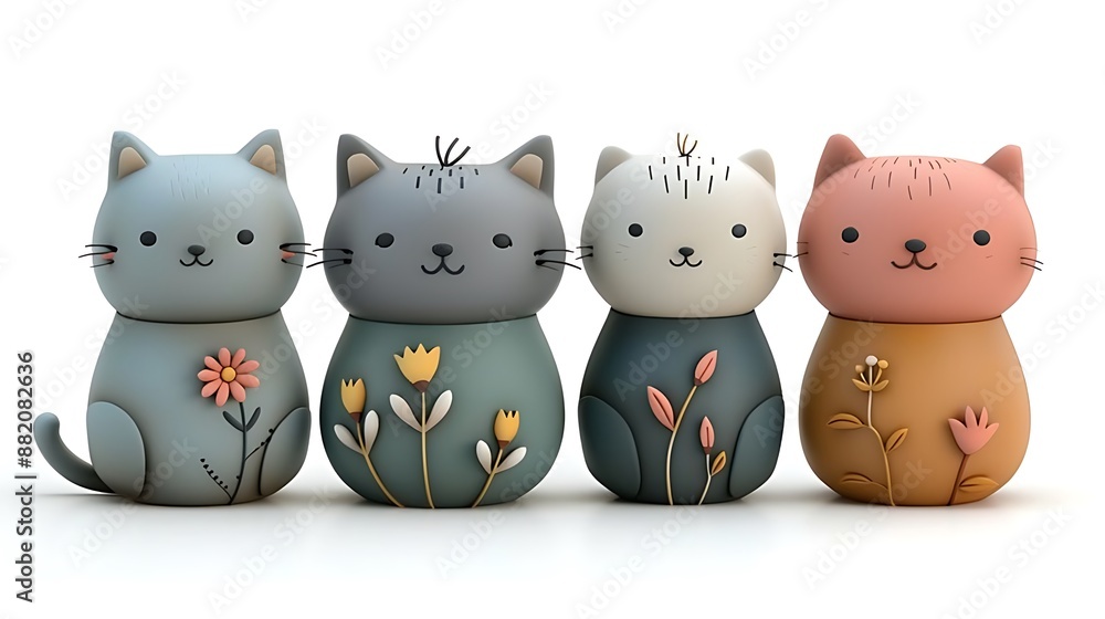 3d cartoon cat set adorable