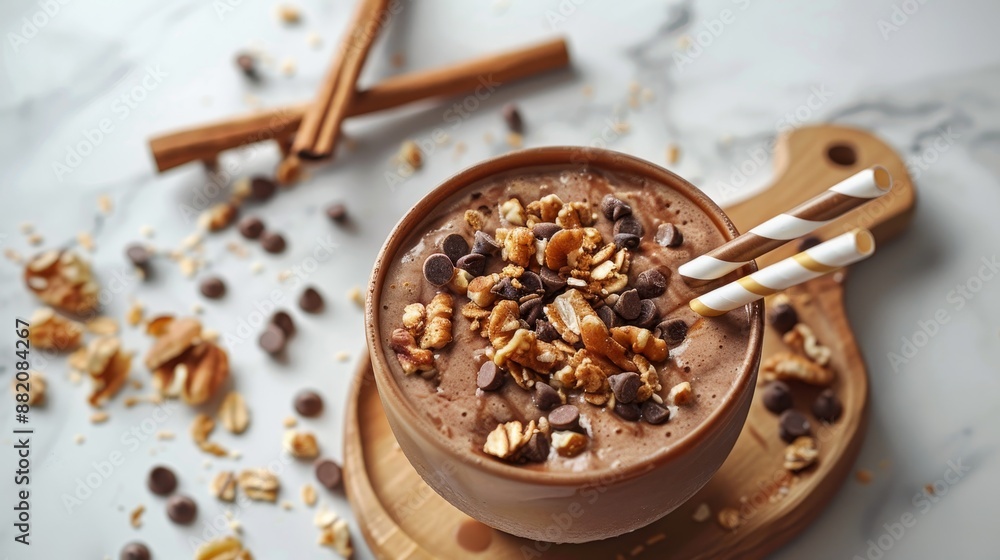 Fototapeta premium Smoothie bowl with eco-friendly straws, Quick Breakfast, Sustainable morning routine