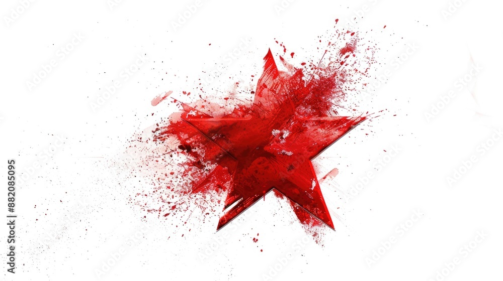 A bright red star covered in thick layers of red paint A bright red star covered in thick layers of red paint