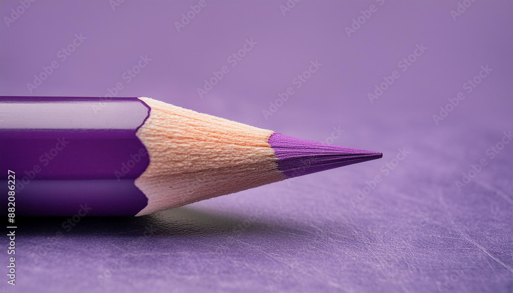 Obraz premium Purple pencil tip on purple backdrop. Drawing tool. Stationery and school supplies concept.