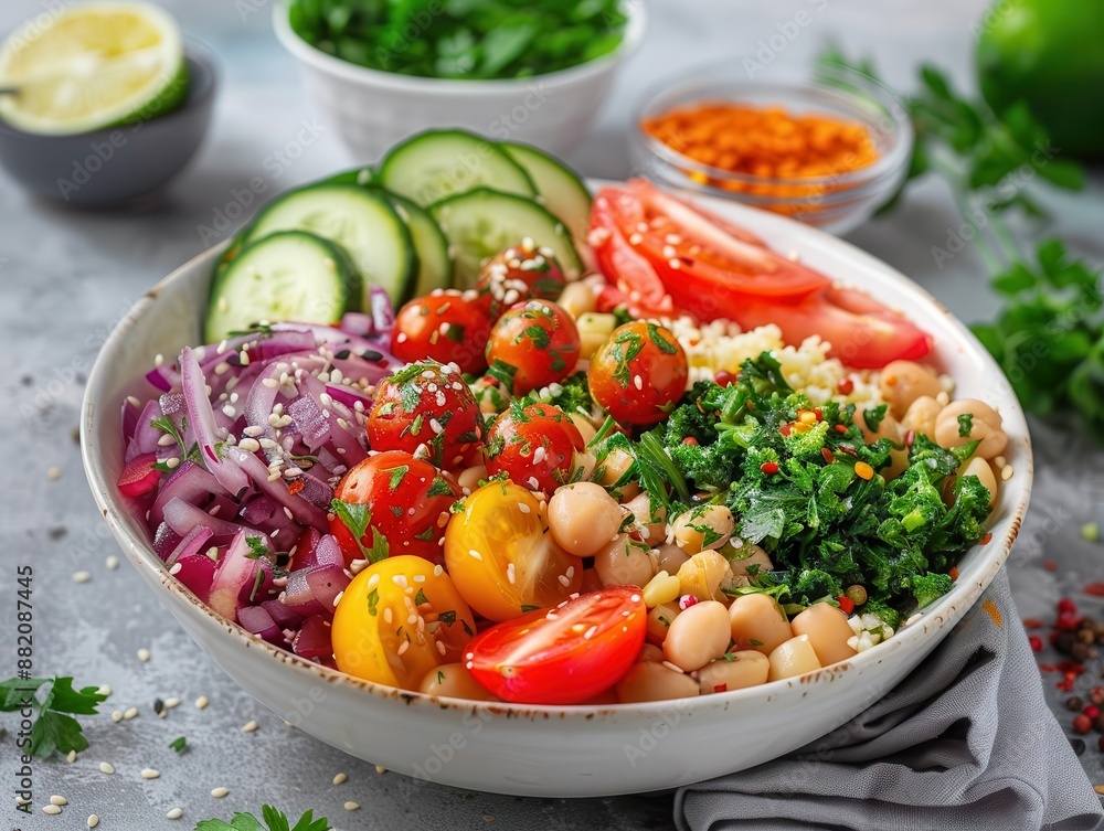 mediterranean bowl, fresh ingredients, healthy food, delicious, vibrant mediterranean bowl, fresh ingredients, healthy food, delicious, vibrant