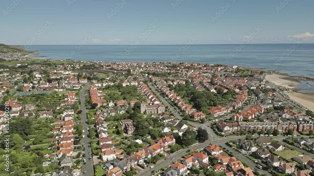 Aerial view of Rhos on Sea houses and harbour, North Wales seaside resort Aerial view of Rhos on Sea houses and harbour, North Wales seaside resort