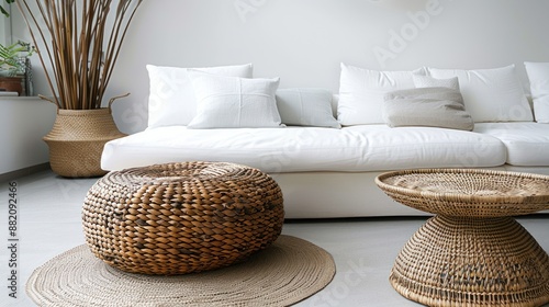 Minimalist Living Room with Woven Furniture