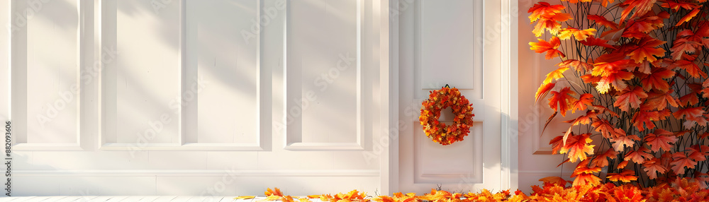 3D Flat Icon: Person with Wreath Front Door for Thanksgiving Home Decor Tradition Copy Space 3D Flat Icon: Person with Wreath Front Door for Thanksgiving Home Decor Tradition Copy Space