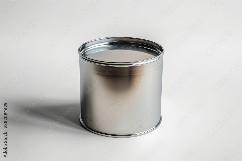 A tin of paint sits on a clean, white surface A tin of paint sits on a clean, white surface