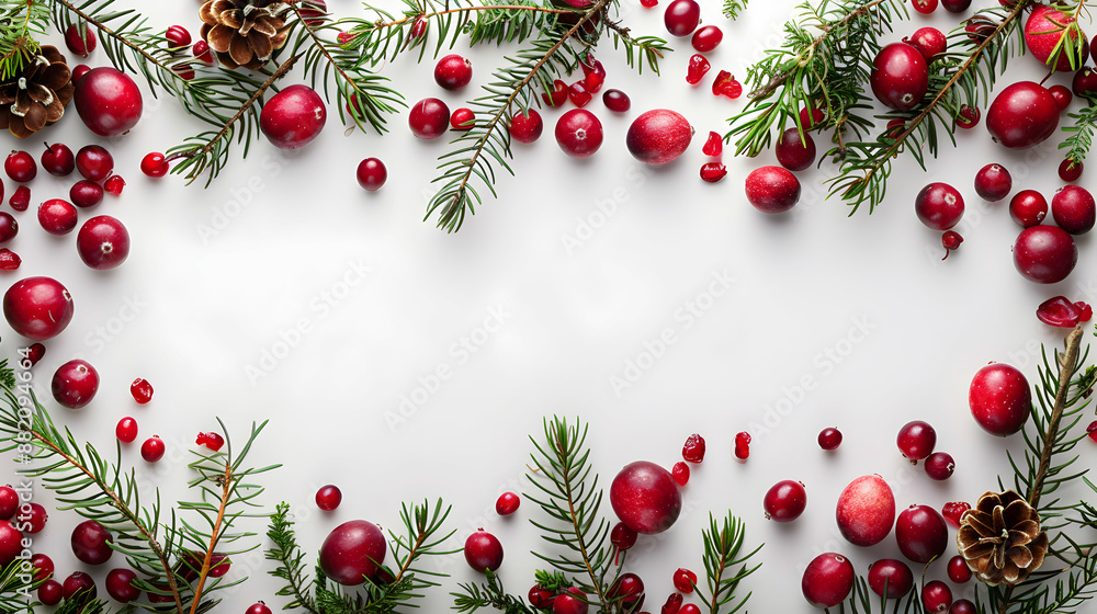 Thanksgiving Border Frame with Cranberries and Pine Needles Festive 3D Flat Icon Design with Copy Space Isolated on White Background Thanksgiving Border Frame with Cranberries and Pine Needles Festive 3D Flat Icon Design with Copy Space Isolated on White Background