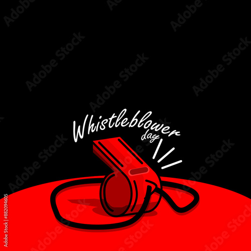 National Whistleblower Day event banner. A red whistle on red table on black background to celebrate on July 30th
