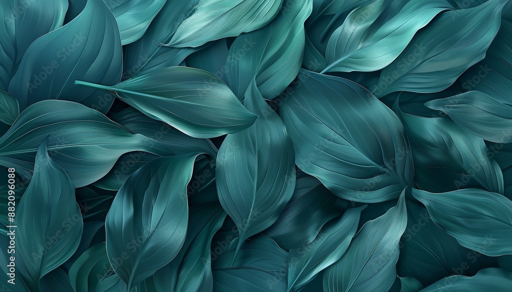 Abstract Teal Leaf Pattern with Smooth Texture, Calming and Elegant Visual Effect, Perfect for Backgrounds, Background with Copy Space Abstract Teal Leaf Pattern with Smooth Texture, Calming and Elegant Visual Effect, Perfect for Backgrounds, Background with Copy Space