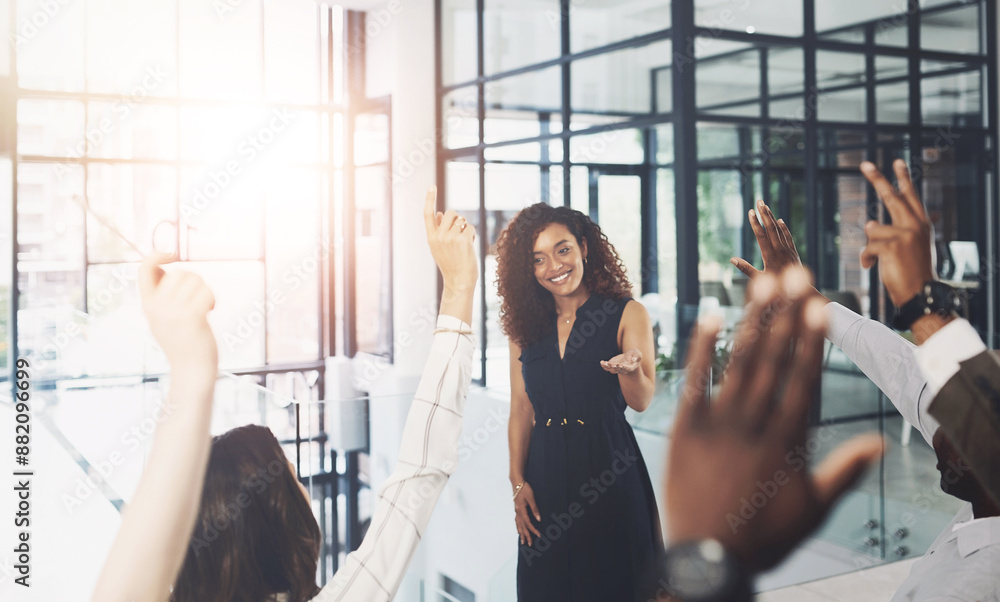 © JorSons/peopleimages.com - Presentation, Hands raised and business people with question in office for finance meeting. Discussion, team and speaker with audience of financial advisors with answer or vote at corporate seminar. © JorSons/peopleimages.com - Presentation, Hands raised and business people with question in office for finance meeting. Discussion, team and speaker with audience of financial advisors with answer or vote at corporate seminar.