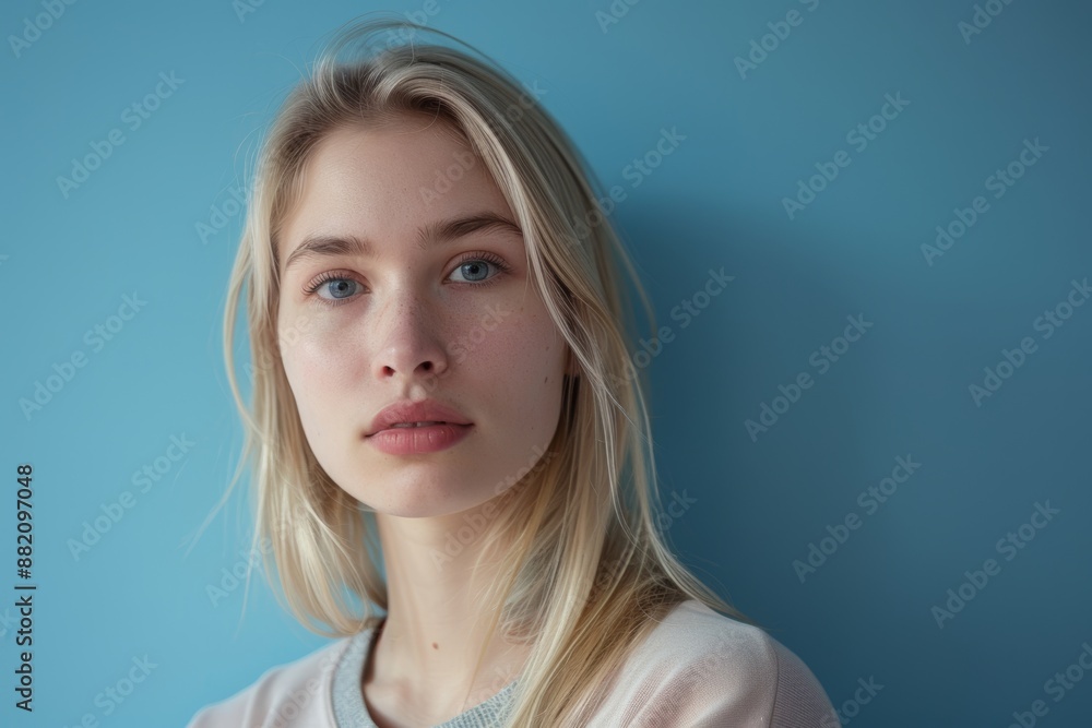 Ai portrait of natural beauty wearing winter season clothes isolated on blue background Ai portrait of natural beauty wearing winter season clothes isolated on blue background