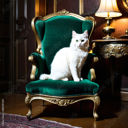 Luxuriously calm white cat photo