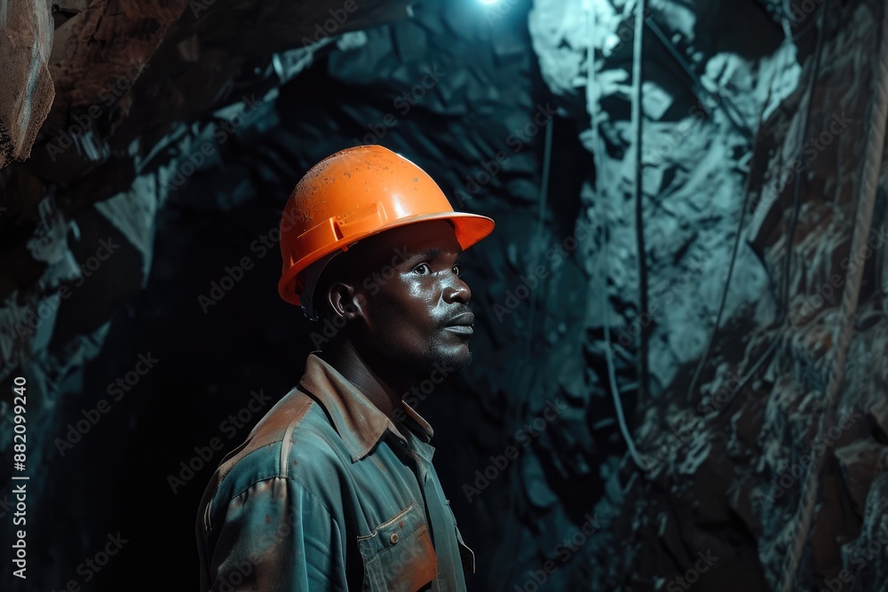 Coal Mining Worker in African Mine Tunnel Coal Mining Worker in African Mine Tunnel