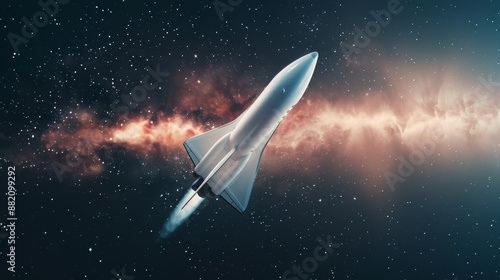 Futuristic shuttle design, sleek and innovative, soaring through the cosmos with vibrant nebulae in the background, showcasing advanced space travel