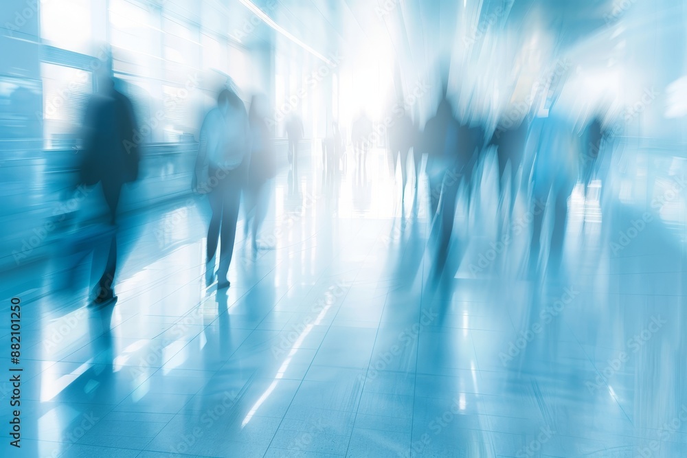 A defocused blurred empty space technology background with silhouettes of unrecognizable individuals A defocused blurred empty space technology background with silhouettes of unrecognizable individuals