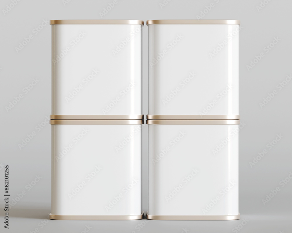Tea tin square packaging on gray background 3D render illustration Tea tin square packaging on gray background 3D render illustration