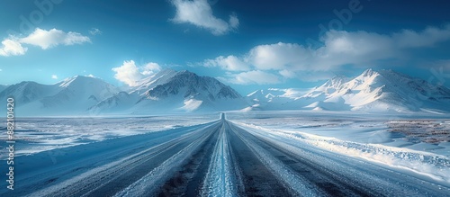 Wallpaper Mural Winter Road Through Snowy Mountains Torontodigital.ca