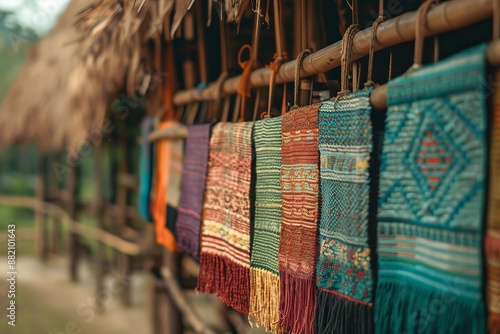 Colorful cotton threads dried indoors using natural dyes photo