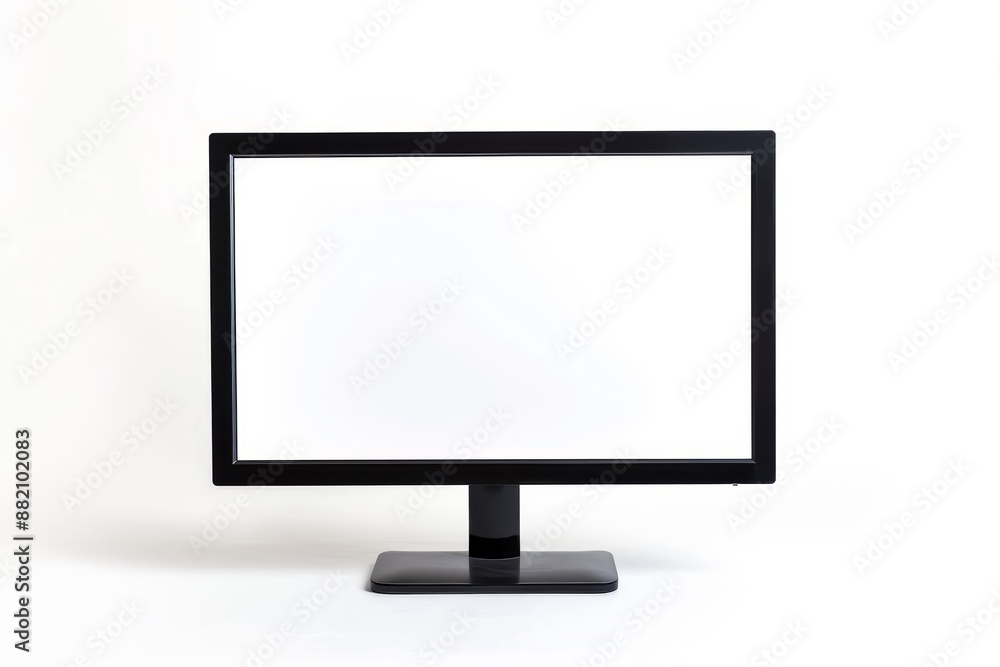On a white background, there is a white computer monitor screen. On a white background, there is a white computer monitor screen.