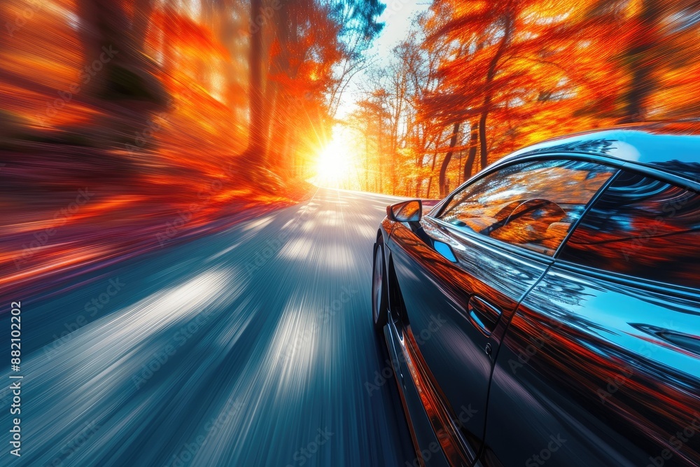 Dynamic Fall Drive: Feline Speedster on Colorful Roads Dynamic Fall Drive: Feline Speedster on Colorful Roads
