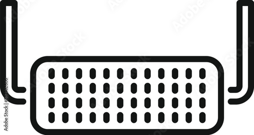 Simple black and white icon of a router providing a wireless internet connection
