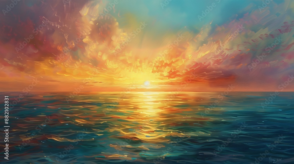 As the sun meets the horizon, the sea glistens with warm, vibrant colors. As the sun meets the horizon, the sea glistens with warm, vibrant colors.