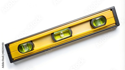 Yellow spirit level isolated on white background photo