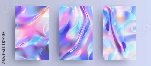 Three panel canvas art with iridescent fluid abstract patterns