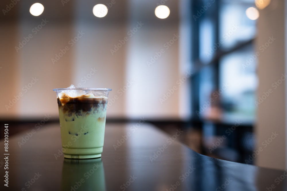 a cup of iced green tea with coffee a cup of iced green tea with coffee