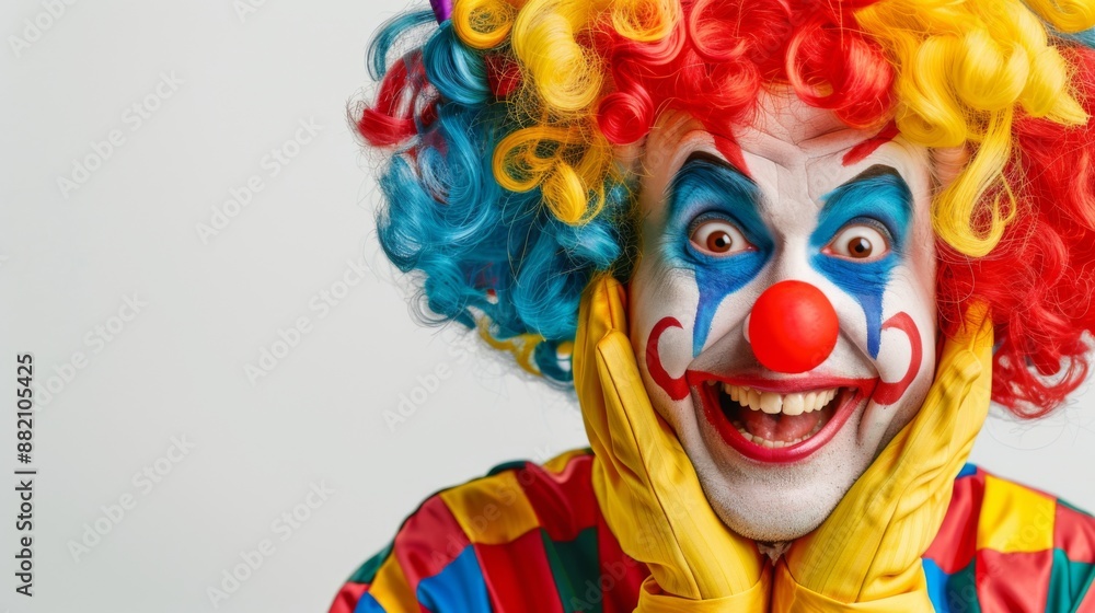 a cheerful clown with colorful makeup a cheerful clown with colorful makeup