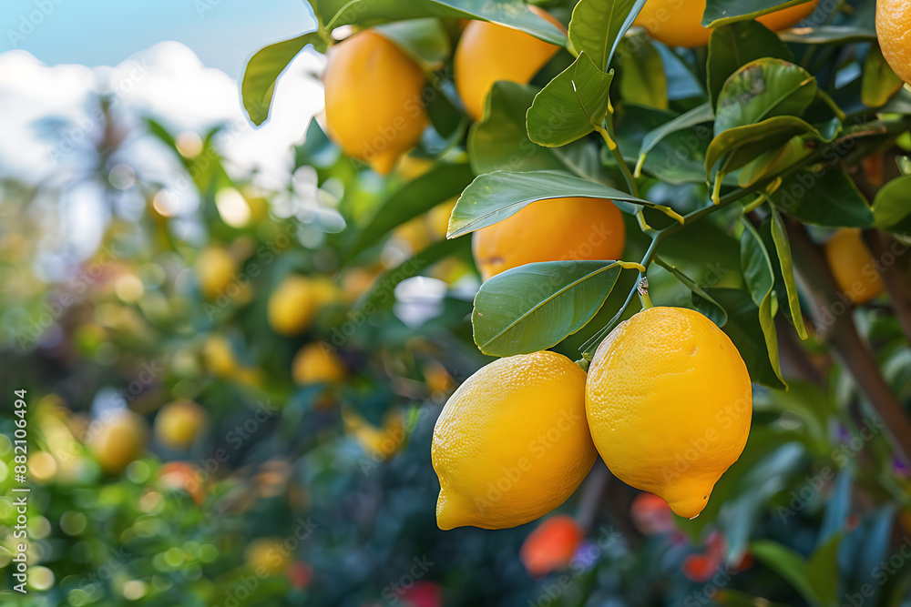 Ripe lemons on the tree in the garden, stock photo Ripe lemons on the tree in the garden, stock photo