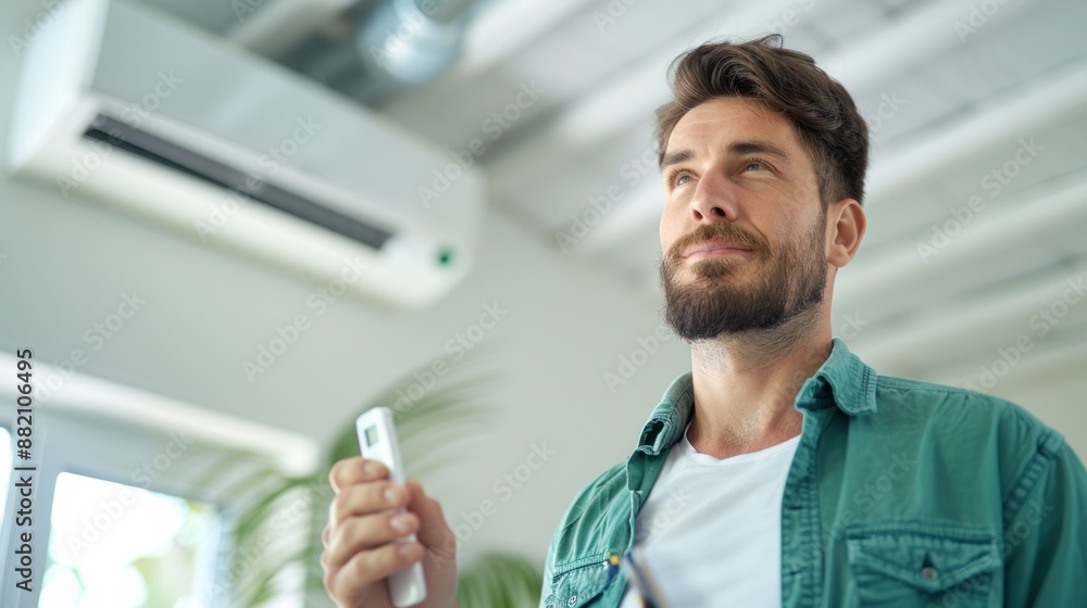Air conditioning technician testing air conditioning system. Air conditioning technician testing air conditioning system.