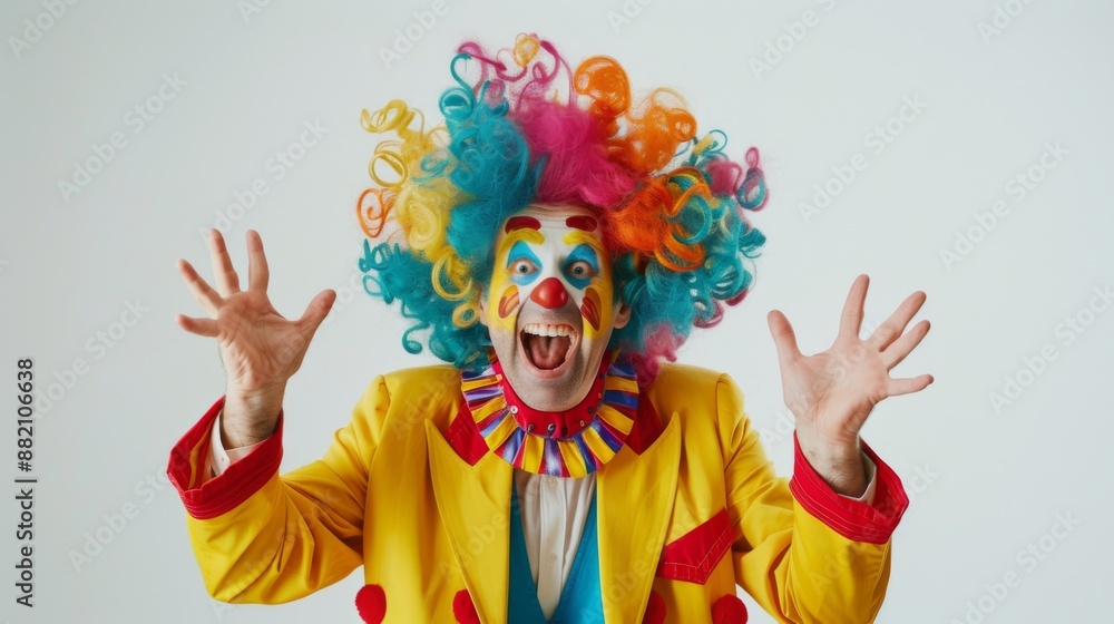 a clown with exaggerated facial a clown with exaggerated facial