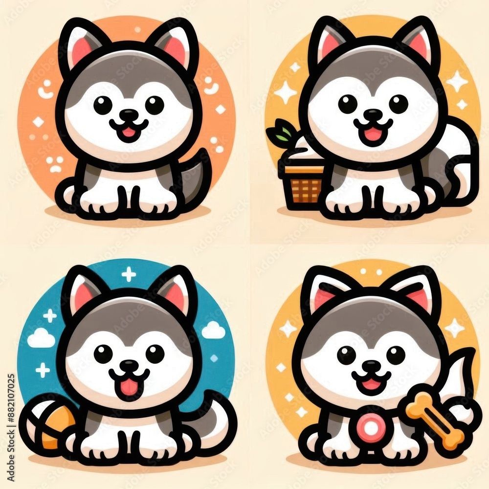 sets of cute husky icon sets of cute husky icon