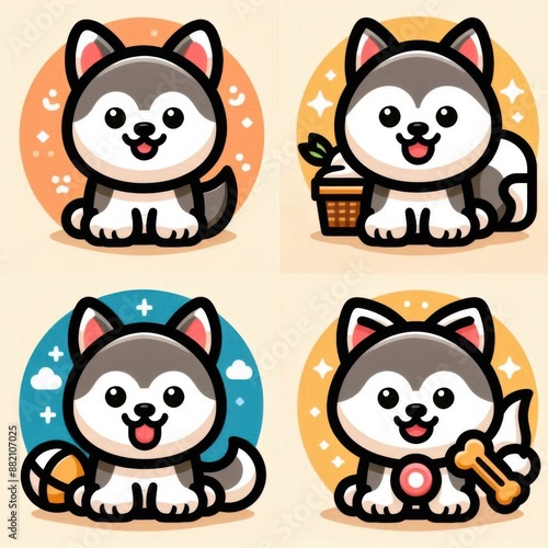 sets of cute husky icon