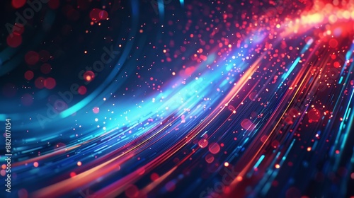 The background is an abstract red-blue technology background with burst line lights and a speed effect.