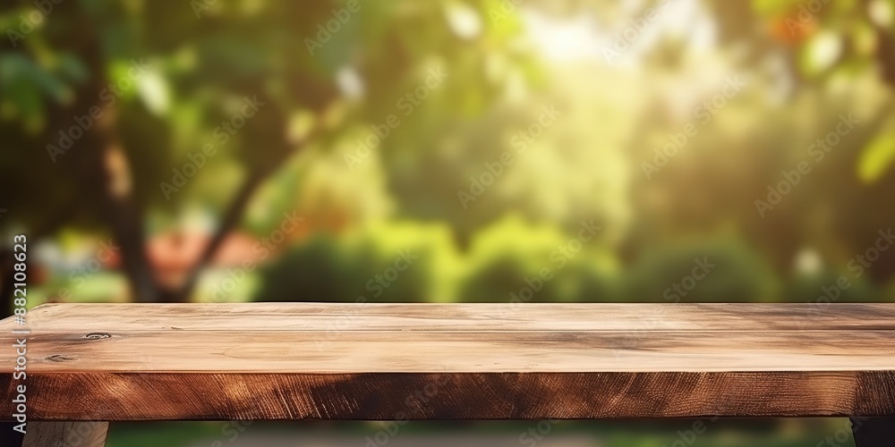 Wooden Table in Sunny Garden Wooden Table in Sunny Garden