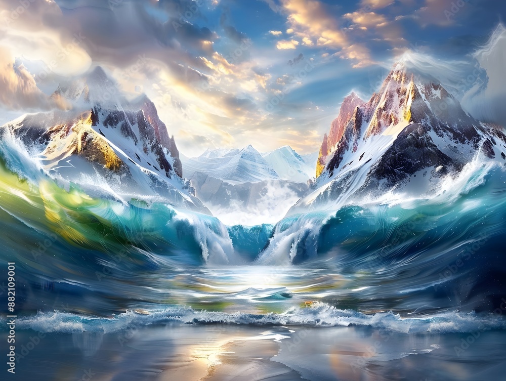 Obraz premium Where the Mountains Meet the Enchanting Ocean in a Breathtaking Coastal Landscape