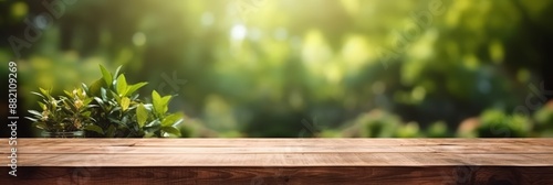 Wooden Tabletop with Green Background