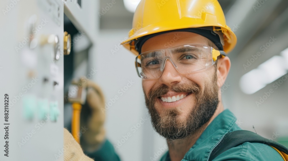 A professional technician in uniform is installing air conditioning system, installation maintenance and repair concept. A professional technician in uniform is installing air conditioning system, installation maintenance and repair concept.