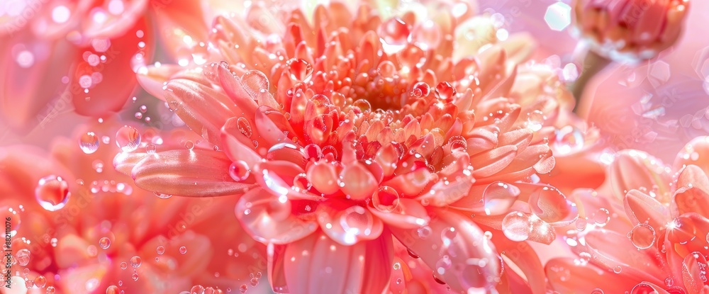Pink chrysanthemum flower in water with air bubbles, capturing a delicate macro shot Pink chrysanthemum flower in water with air bubbles, capturing a delicate macro shot
