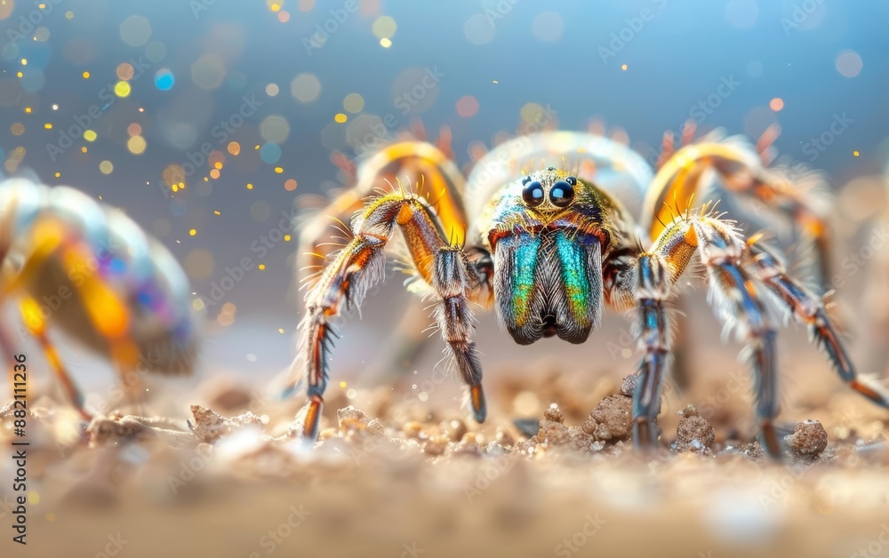 Tarantulas and paper wasps in action, detailed and vibrant, intense natural scene, closeup shot Tarantulas and paper wasps in action, detailed and vibrant, intense natural scene, closeup shot