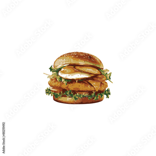 "Vector Burger Design" - a vivid and enticing illustration 
capturing the essence of fast-food indulgence.