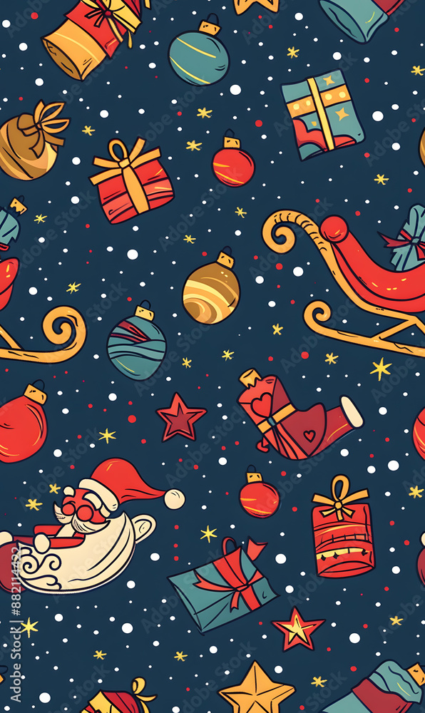 2D illustrated New Year card in a cute graphic style seamless pattern. 2D illustrated New Year card in a cute graphic style seamless pattern.
