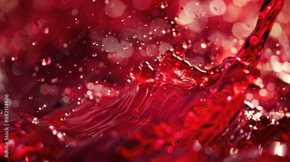 A close-up view of red liquid flowing into a glass, ideal for use in food, drink or pharmaceutical contexts A close-up view of red liquid flowing into a glass, ideal for use in food, drink or pharmaceutical contexts