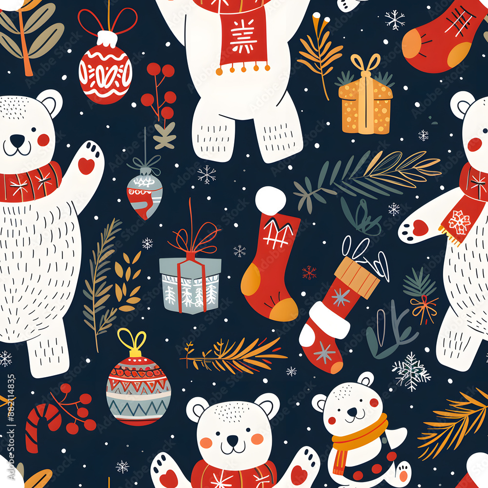 2D illustrated New Year card in a cute graphic style seamless pattern. 2D illustrated New Year card in a cute graphic style seamless pattern.