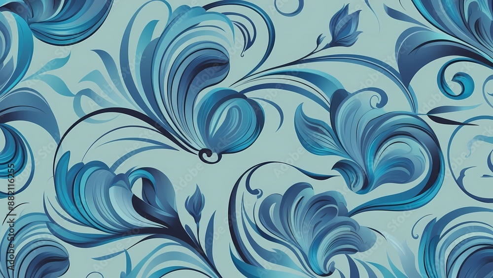 Blue floral pattern isolated on blue background, decorative flourish vintage, swirl flower with blue colors Blue floral pattern isolated on blue background, decorative flourish vintage, swirl flower with blue colors