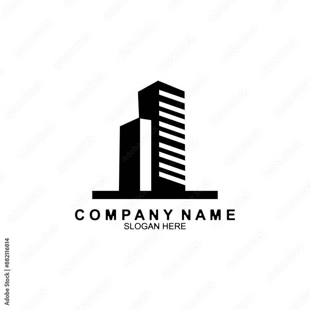 Real estate logo design. Perspective view of modern building. Residence logo template. Construction logo. Twin skyscraper logo ideas. Real estate logo design. Perspective view of modern building. Residence logo template. Construction logo. Twin skyscraper logo ideas.