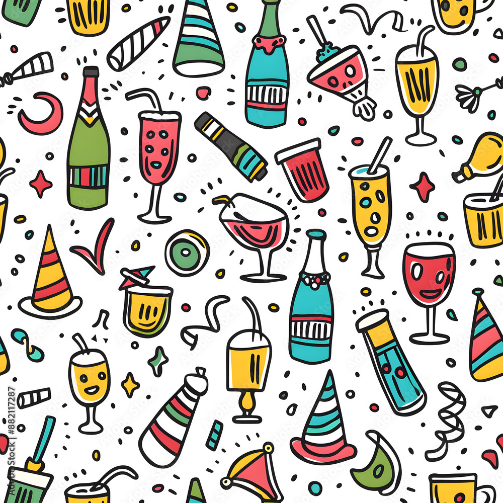 2D illustrated New Year card in a cute graphic style seamless pattern. 2D illustrated New Year card in a cute graphic style seamless pattern.