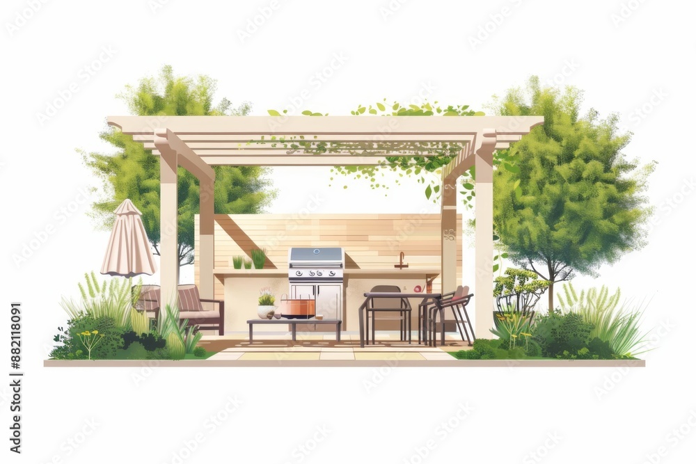 Unwind in this peaceful outdoor retreat, complete with a barbecue station and comfortable seating. Perfect for warm weather gatherings and relaxation. Unwind in this peaceful outdoor retreat, complete with a barbecue station and comfortable seating. Perfect for warm weather gatherings and relaxation.