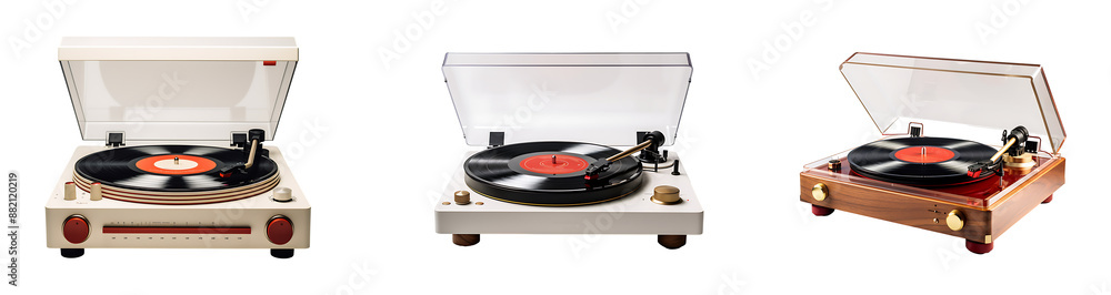 Set of old turntable vinyl records isolated on transparent background Set of old turntable vinyl records isolated on transparent background